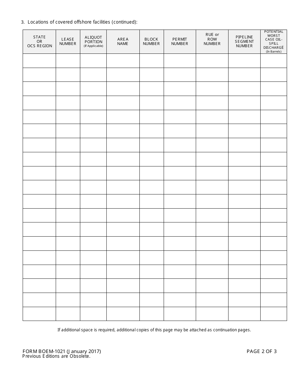 Form BOEM-1021 Covered Offshore Facilities, Page 2