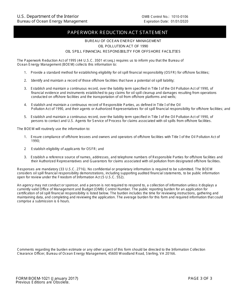 Form BOEM-1021 Covered Offshore Facilities, Page 3