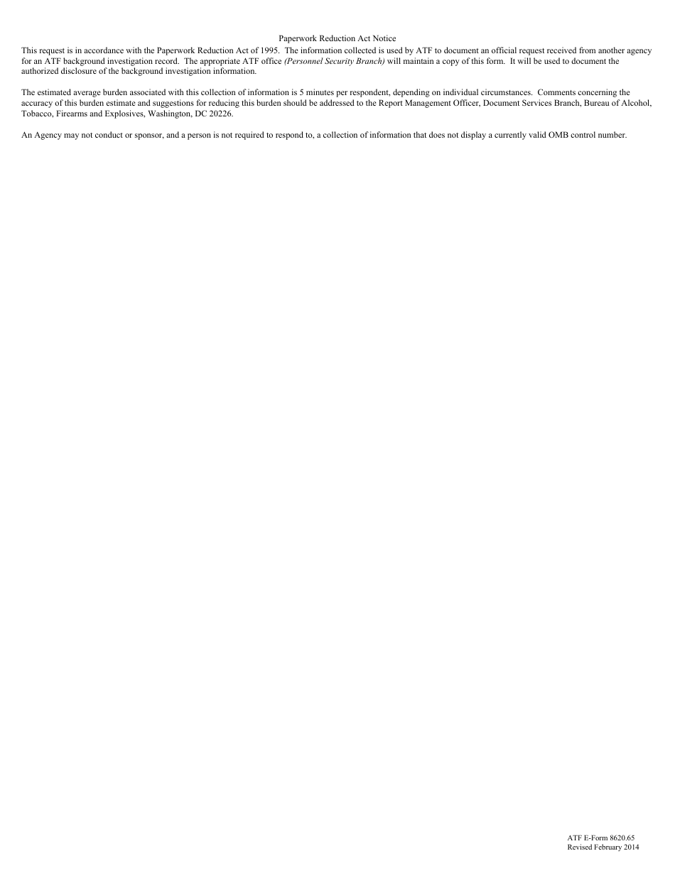 ATF Form 8620.65 Request for ATF Background Investigation Information, Page 2
