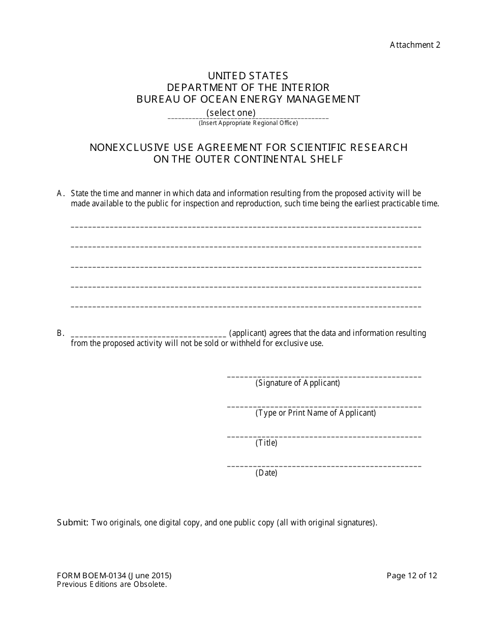 Form BOEM-0134 Application for Permit or Authorization to Conduct Geological or Geophysical Prospecting or Exploration for Mineral Resources or Notice of Scientific Research on the Outer Continental Shelf Related to Minerals Other Than Oil, Gas, and Sulphur, Page 12
