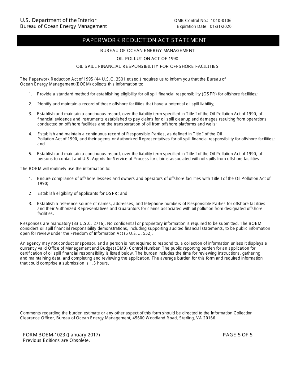 Form BOEM-1023 Financial Guarantee, Page 5