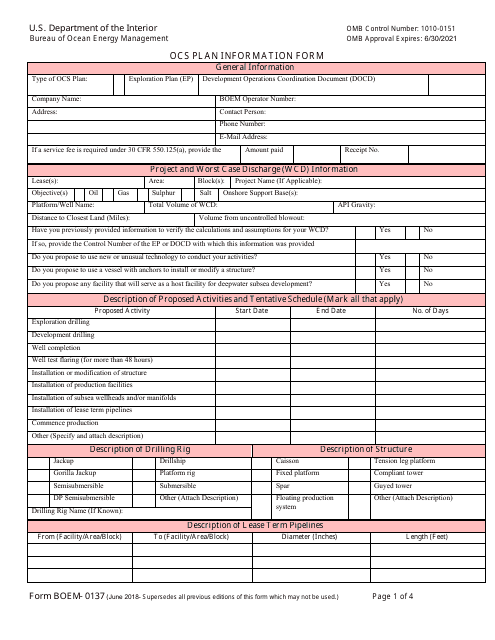 Form BOEM-0137 Ocs Plan Information Form