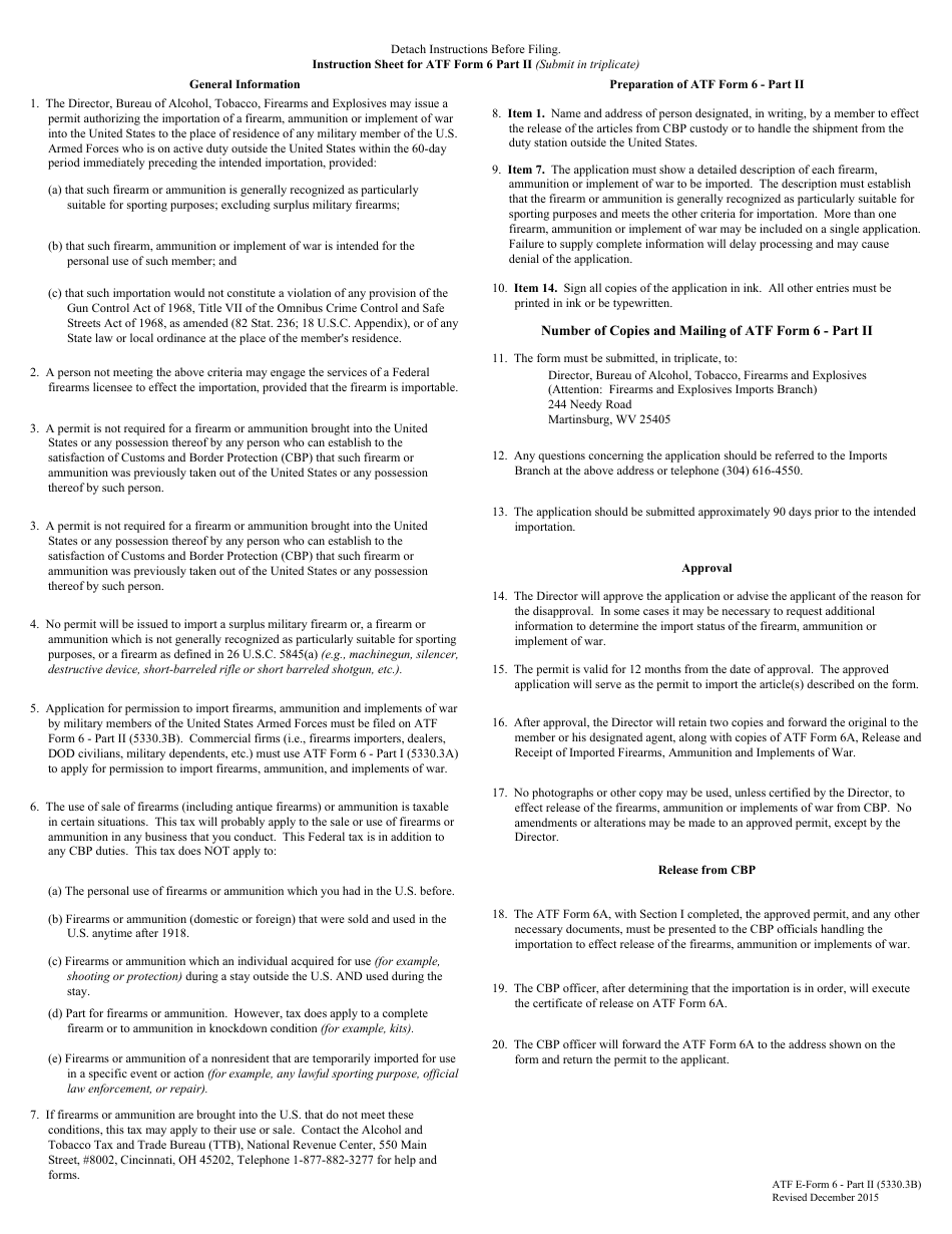 ATF Form 6 (5330.3B) Part II Application and Permit for Importation of Firearms, Ammunition and Defense Articles, Page 2