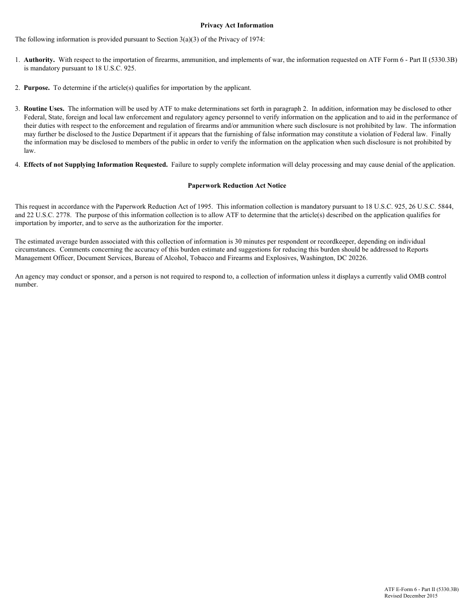 ATF Form 6 (5330.3B) Part II Application and Permit for Importation of Firearms, Ammunition and Defense Articles, Page 3