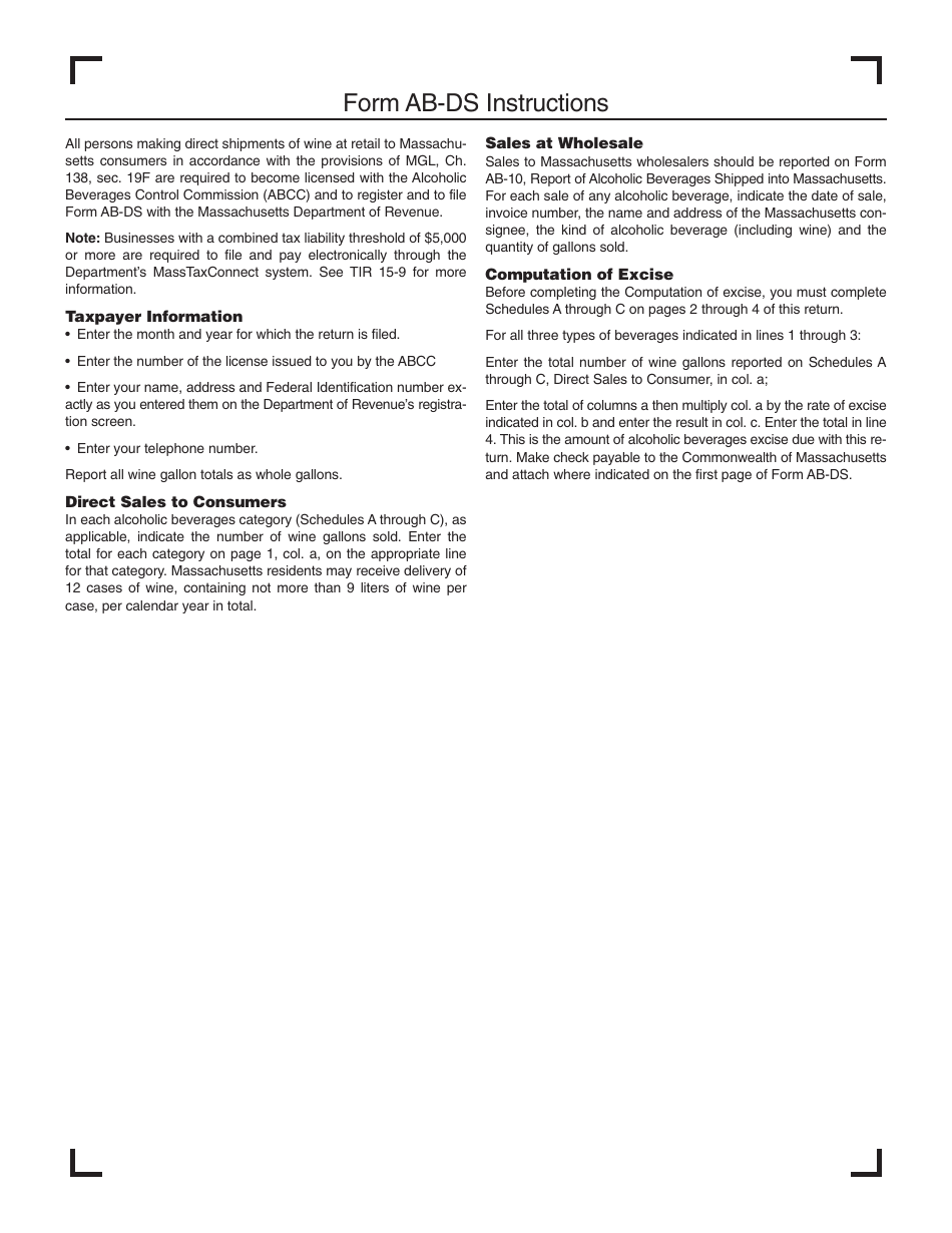 Form AB-DS Alcoholic Beverages Excise Return Direct Shipments to Massachusetts - Massachusetts, Page 5