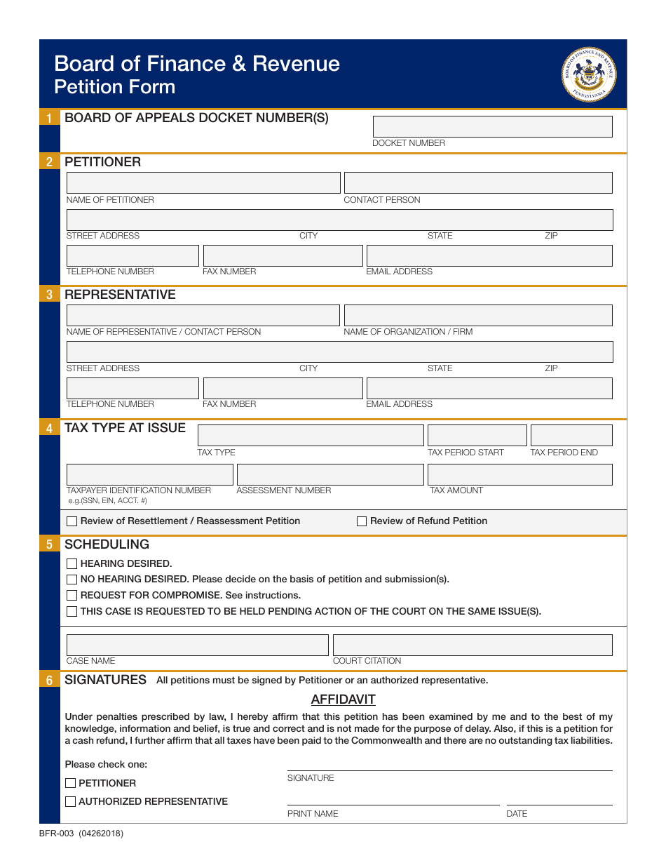 Form BFR-003 Petition Form - Pennsylvania, Page 3