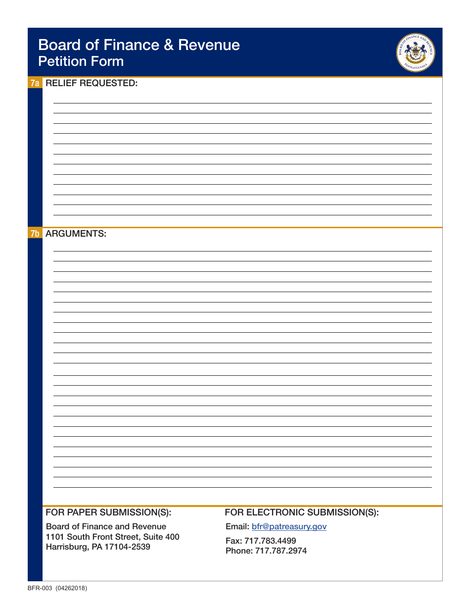 Form BFR-003 Petition Form - Pennsylvania, Page 4