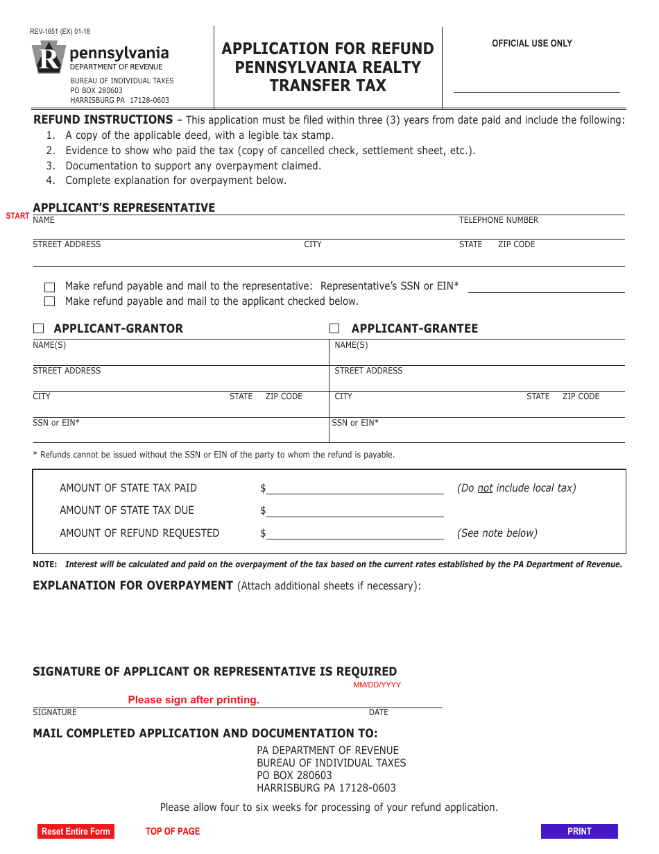 Form REV1651 Download Fillable PDF or Fill Online Application for
