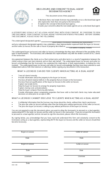 Disclosure and Consent to Dual Agent Designated Agency - Louisiana Download Pdf
