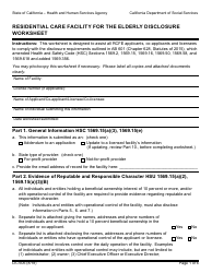 Document preview: Form LIC606 Residential Care Facility for the Elderly Disclosure Worksheet - California
