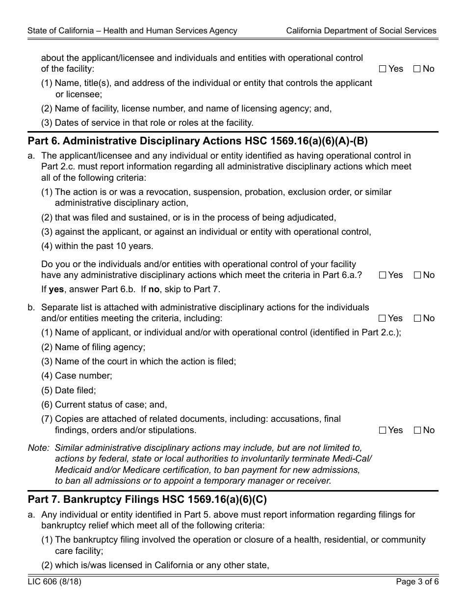Form LIC606 Residential Care Facility for the Elderly Disclosure Worksheet - California, Page 3