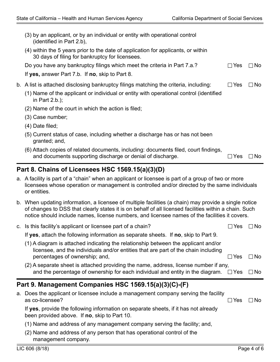 Form LIC606 Residential Care Facility for the Elderly Disclosure Worksheet - California, Page 4