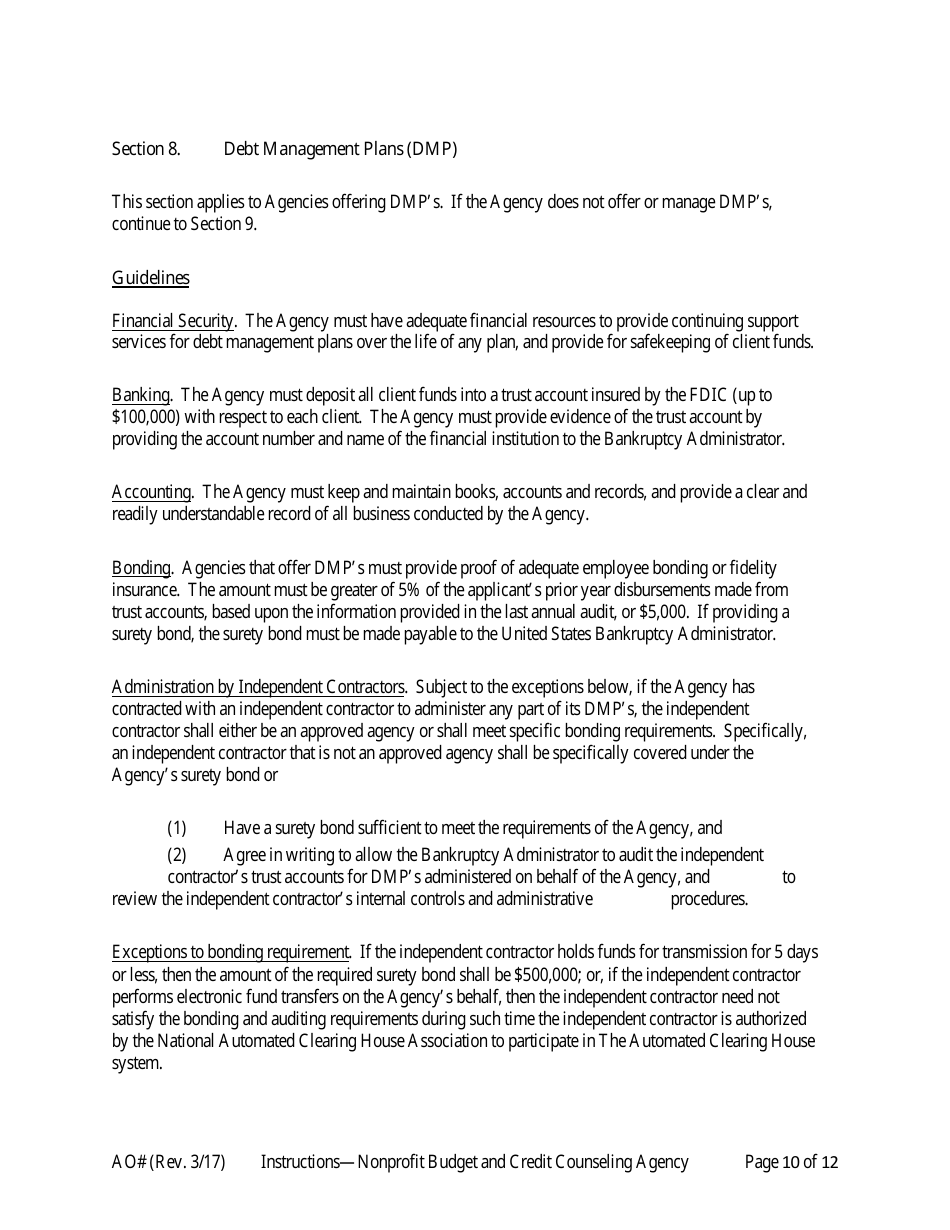 Instructions for Application for Approval as a Nonprofit Budget and Credit Counseling Agency, Page 10