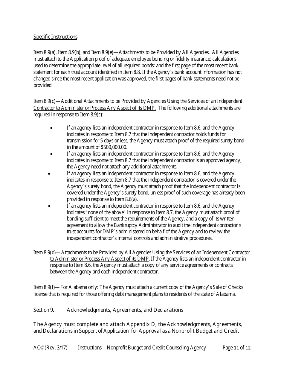 Instructions for Application for Approval as a Nonprofit Budget and Credit Counseling Agency, Page 11