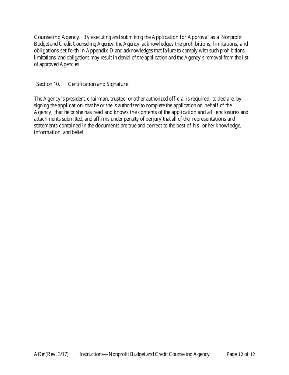 Instructions for Application for Approval as a Nonprofit Budget and Credit Counseling Agency, Page 12