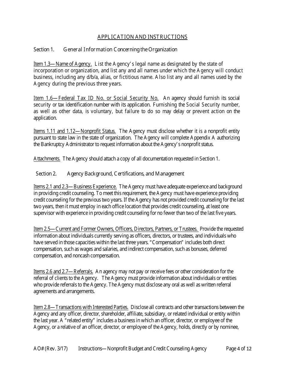 Instructions for Application for Approval as a Nonprofit Budget and Credit Counseling Agency, Page 4