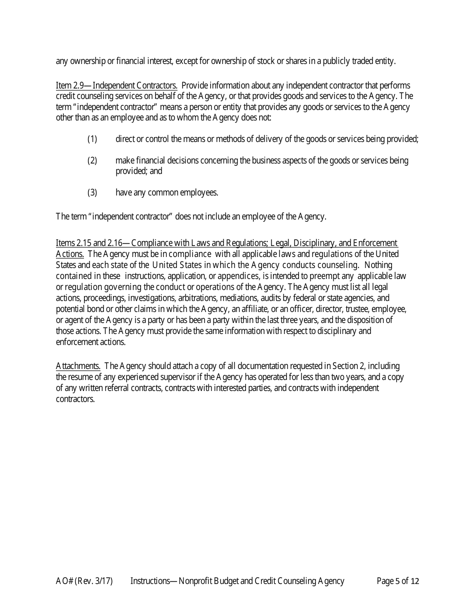 Instructions for Application for Approval as a Nonprofit Budget and Credit Counseling Agency, Page 5