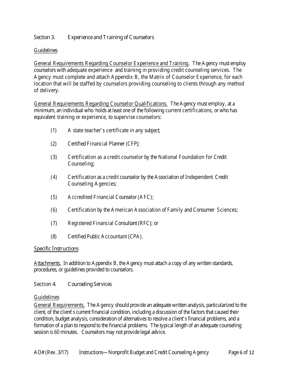 Instructions for Application for Approval as a Nonprofit Budget and Credit Counseling Agency, Page 6