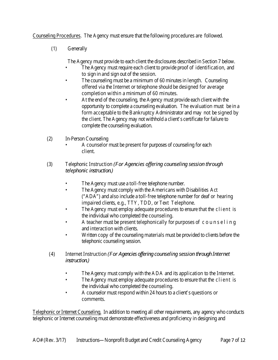 Instructions for Application for Approval as a Nonprofit Budget and Credit Counseling Agency, Page 7