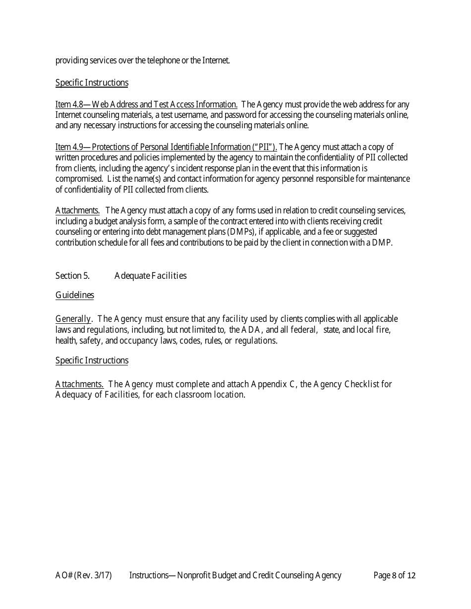 Instructions for Application for Approval as a Nonprofit Budget and Credit Counseling Agency, Page 8