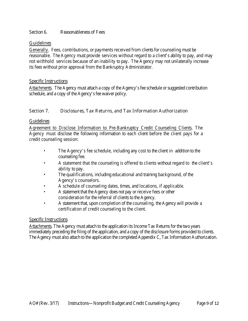 Instructions for Application for Approval as a Nonprofit Budget and Credit Counseling Agency, Page 9