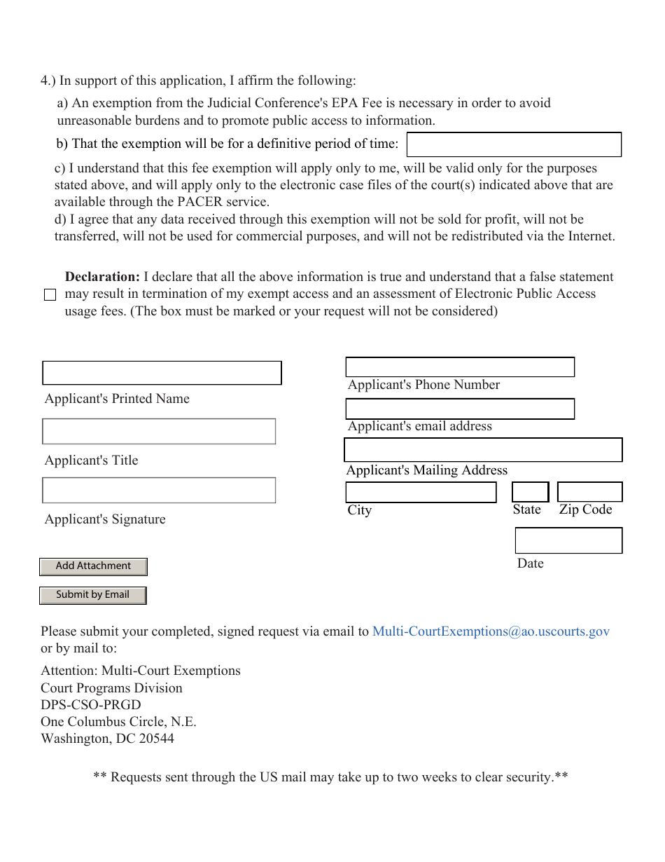 Application for Multi-Court Exemption From the Judicial Conferences Electronic Public Access (EPA) Fees, Page 3