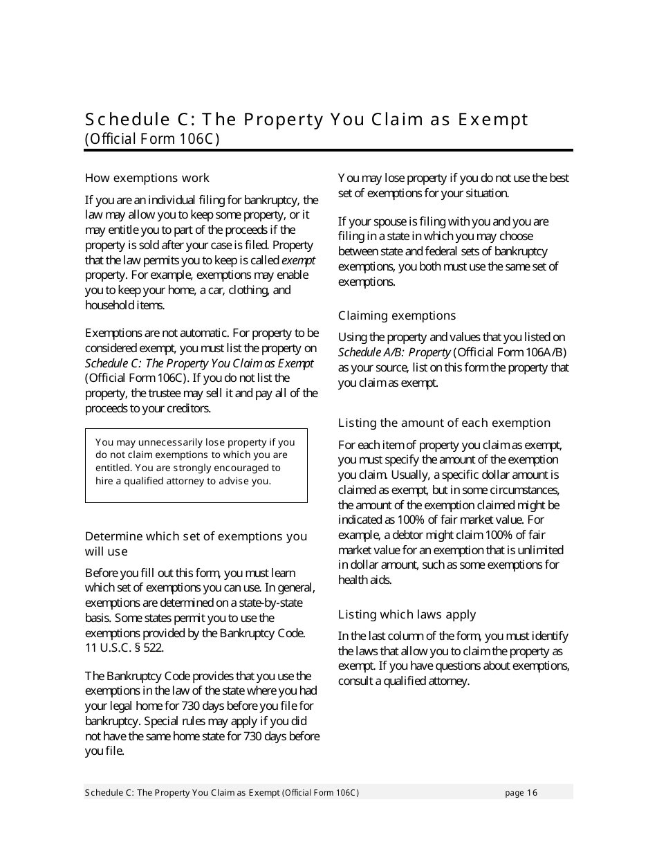 Instructions for Bankruptcy Forms for Individuals, Page 18