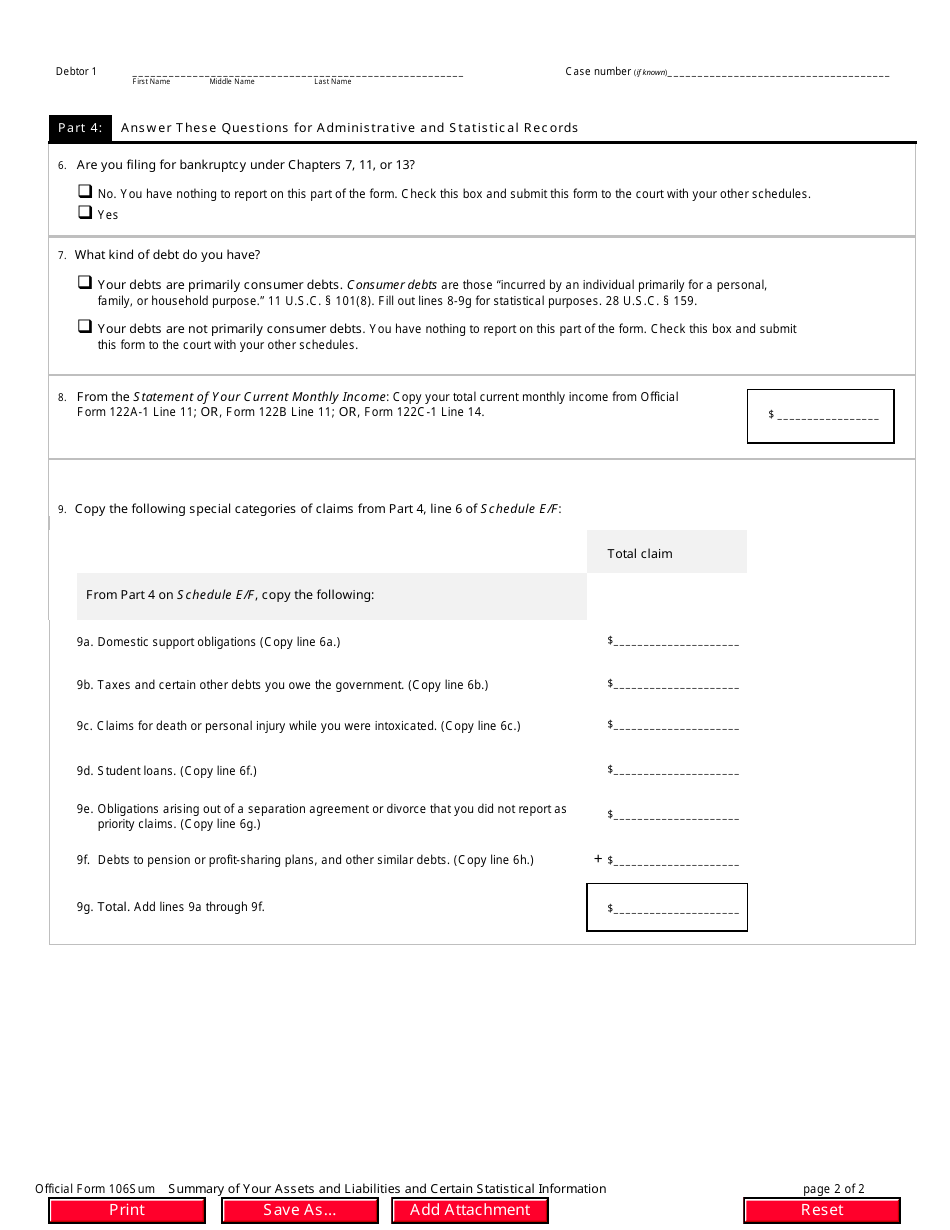 Official Form 106SUM - Fill Out, Sign Online and Download Fillable PDF ...