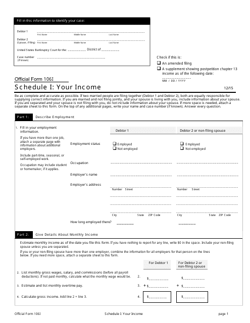 Official Form 106I Schedule I  Printable Pdf
