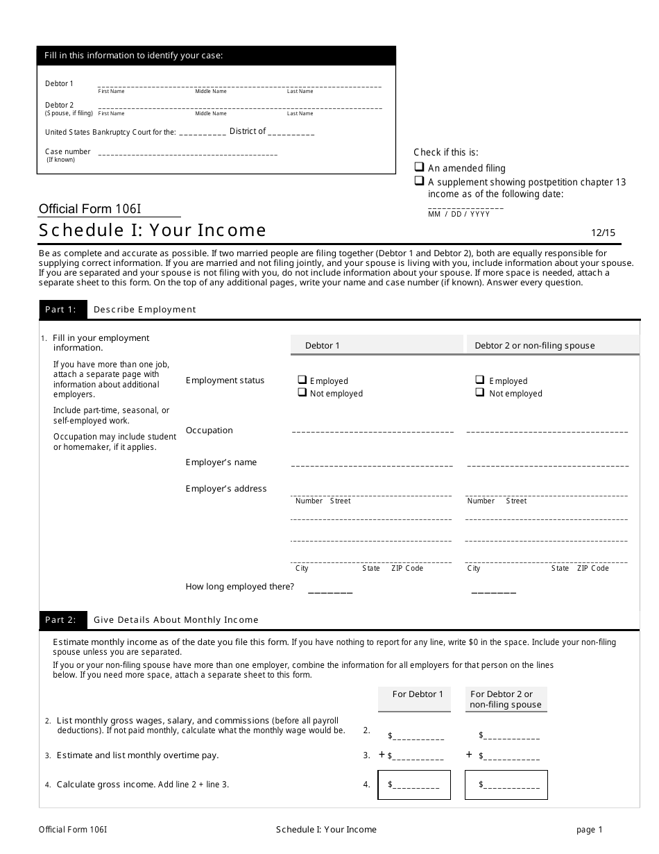 Official Form 106I Schedule I Your Income, Page 1