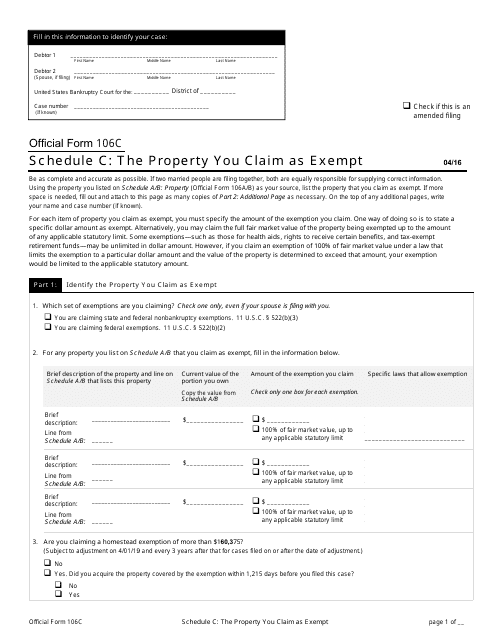 Official Form 106C Schedule C  Printable Pdf