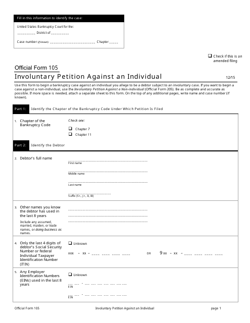 Official Form 105  Printable Pdf