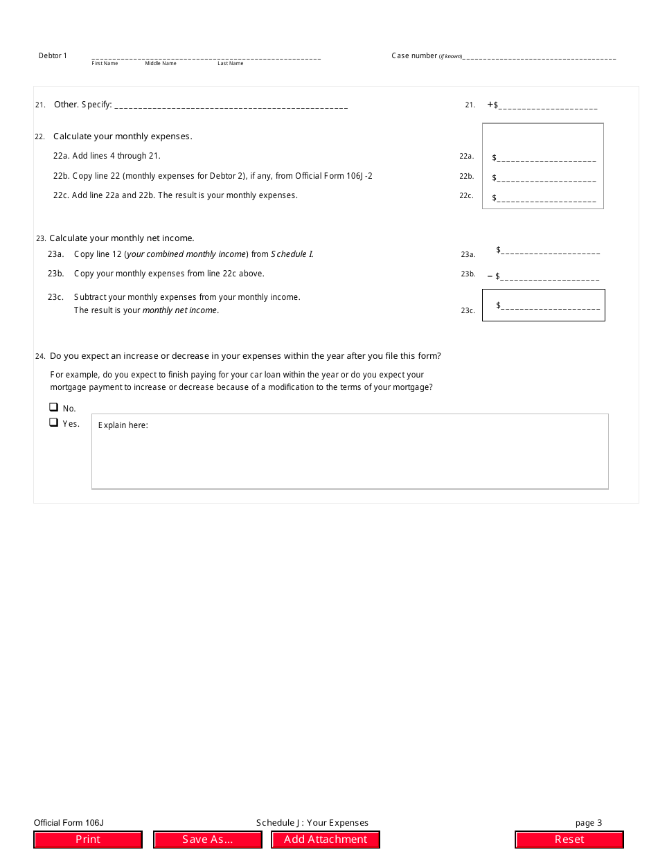 Official Form 106J Schedule J Your Expenses, Page 3