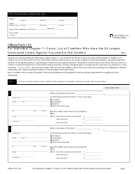 Official Form 104 &quot;For Individual Chapter 11 Cases: List of Creditors Who Have the 20 Largest Unsecured Claims Against You and Are Not Insiders&quot;