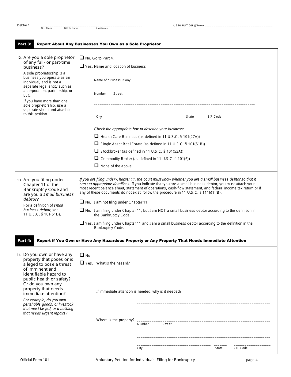 Official Form 101 Voluntary Petition for Individuals Filing for Bankruptcy, Page 4