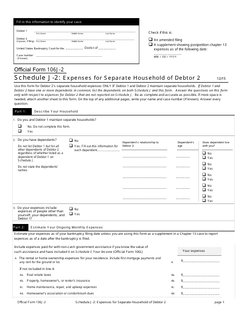 Official Form 106J-2 Schedule J-2  Printable Pdf