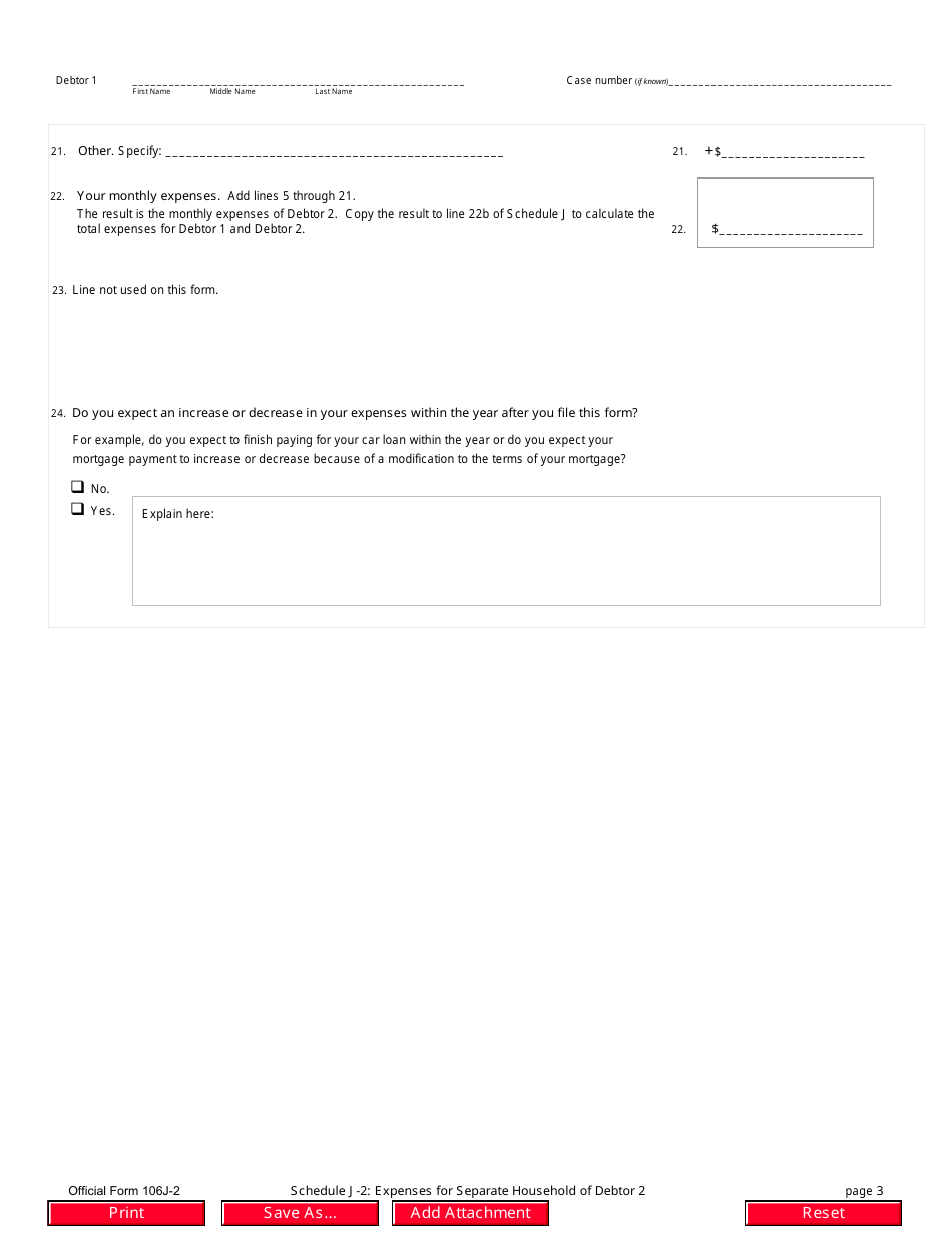 Official Form 106J-2 Schedule J-2 Expenses for Separate Household of Debtor 2, Page 3