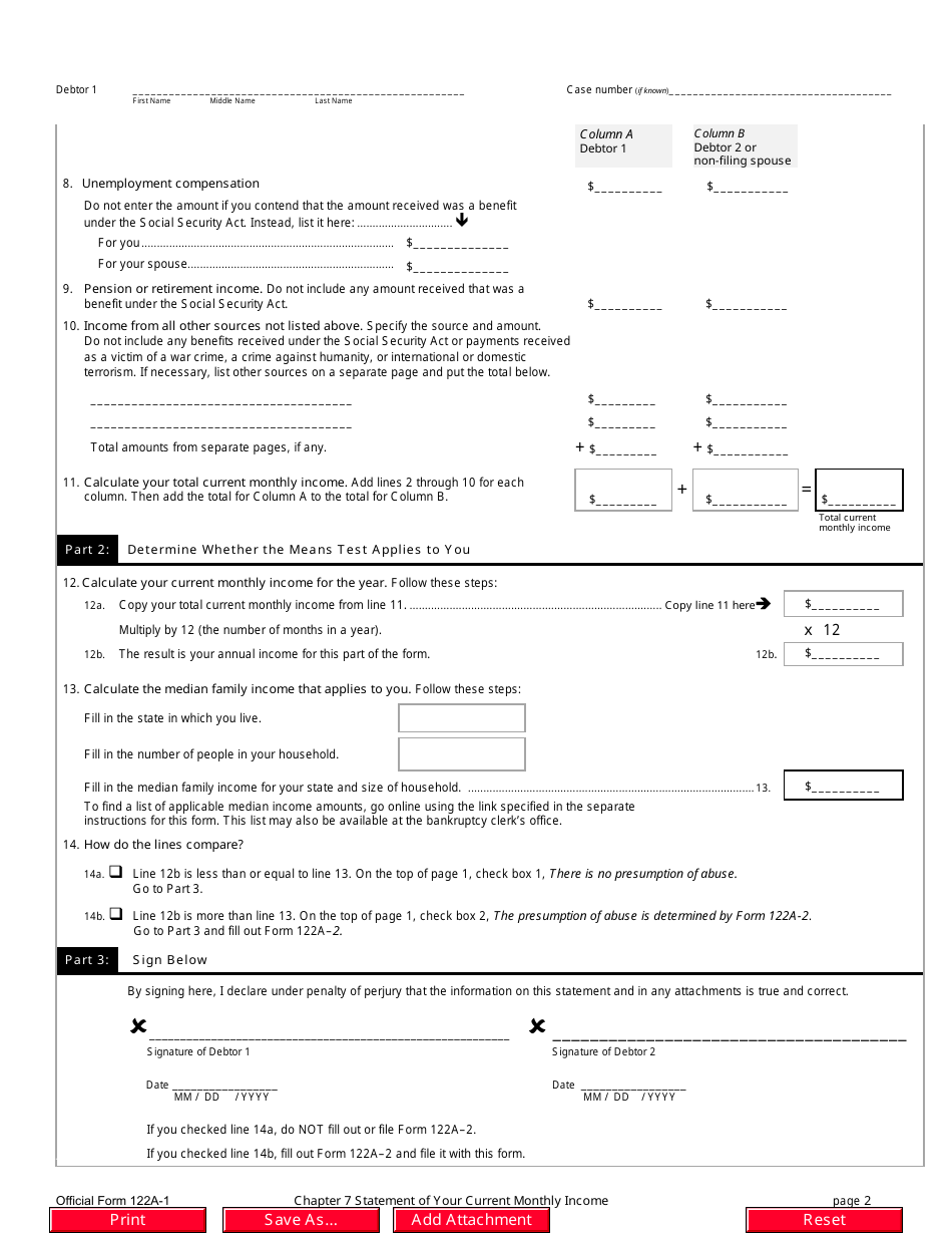 Official Form 122A-1 - Fill Out, Sign Online And Download Fillable PDF ...