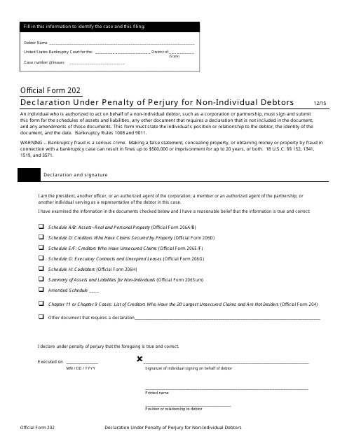 Official Form 202 Declaration Under Penalty of Perjury for Non-individual Debtors