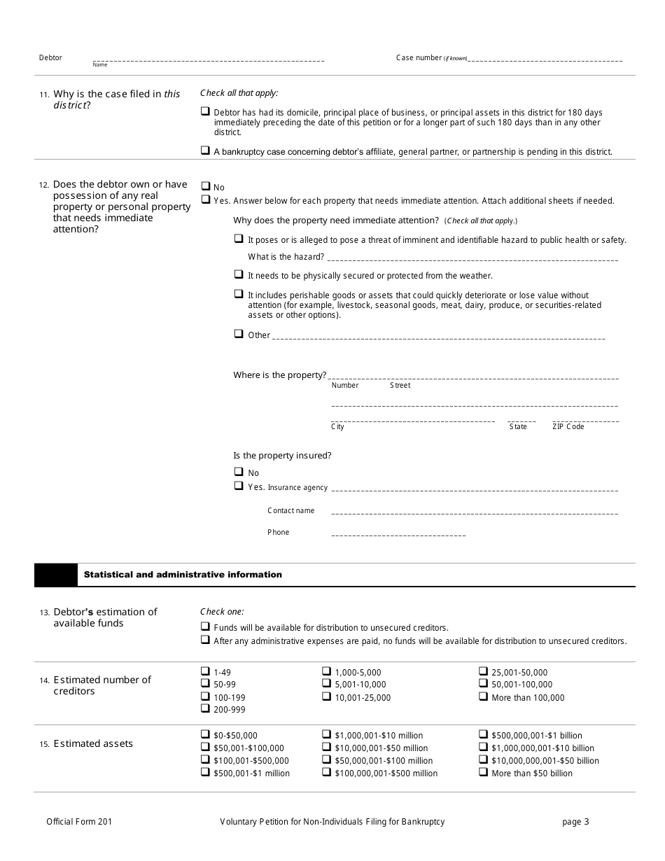Official Form 201 Voluntary Petition for Non-individuals Filing for Bankruptcy, Page 3