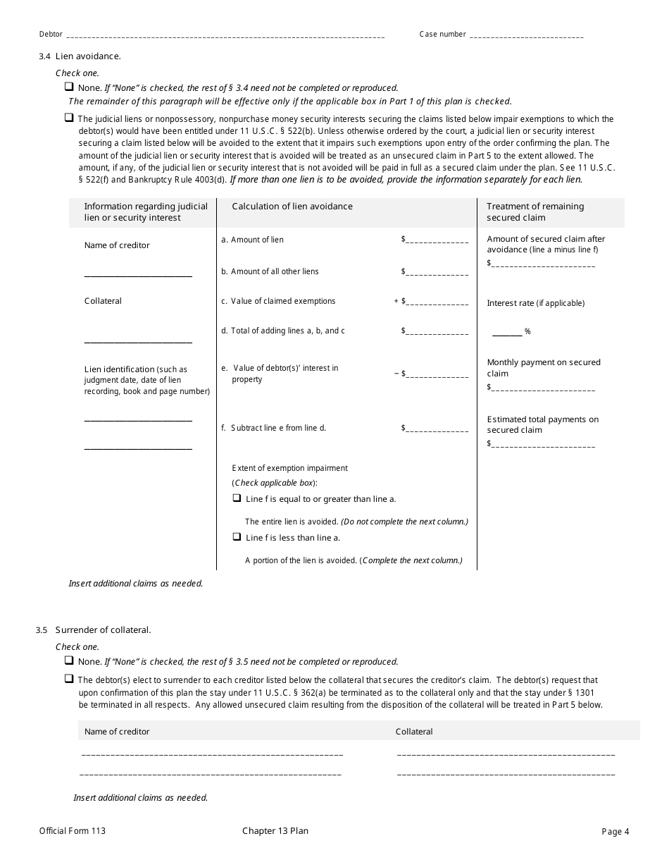Official Form 113 Chapter 13 Plan, Page 4