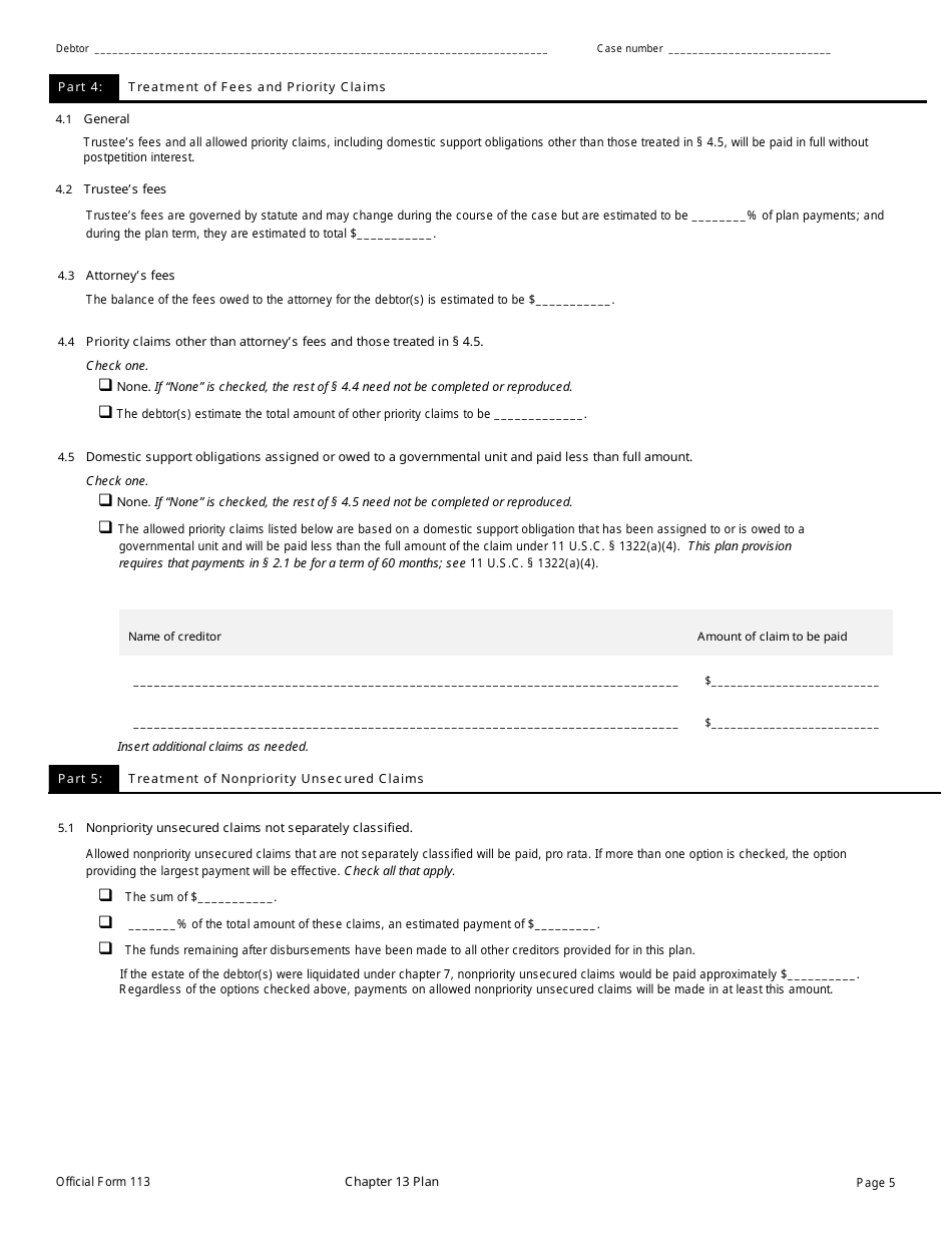 Official Form 113 Chapter 13 Plan, Page 5