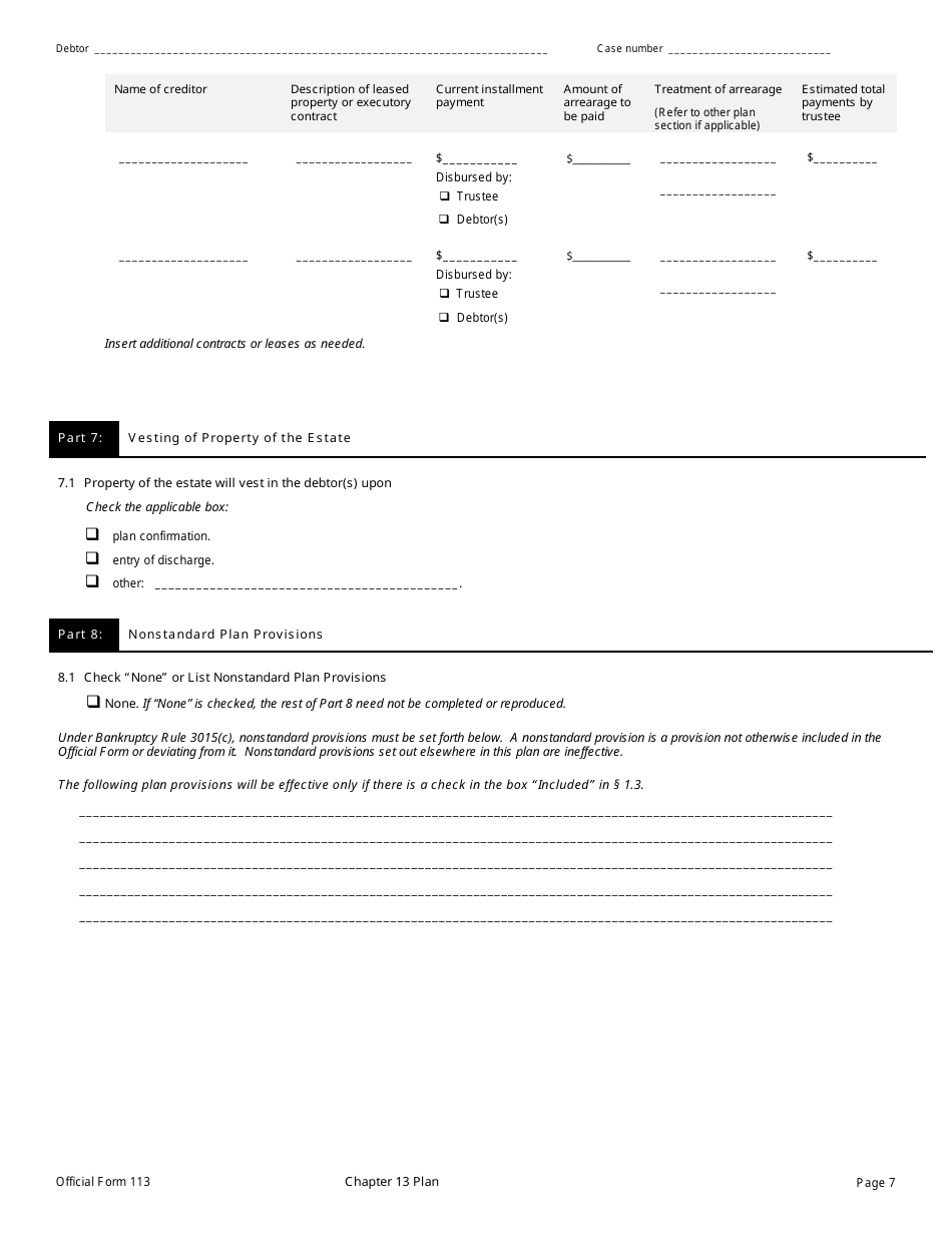 Official Form 113 Chapter 13 Plan, Page 7