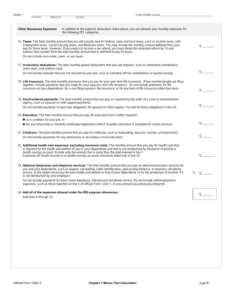 Official Form 122A-2 Chapter 7 Means Test Calculation, Page 5