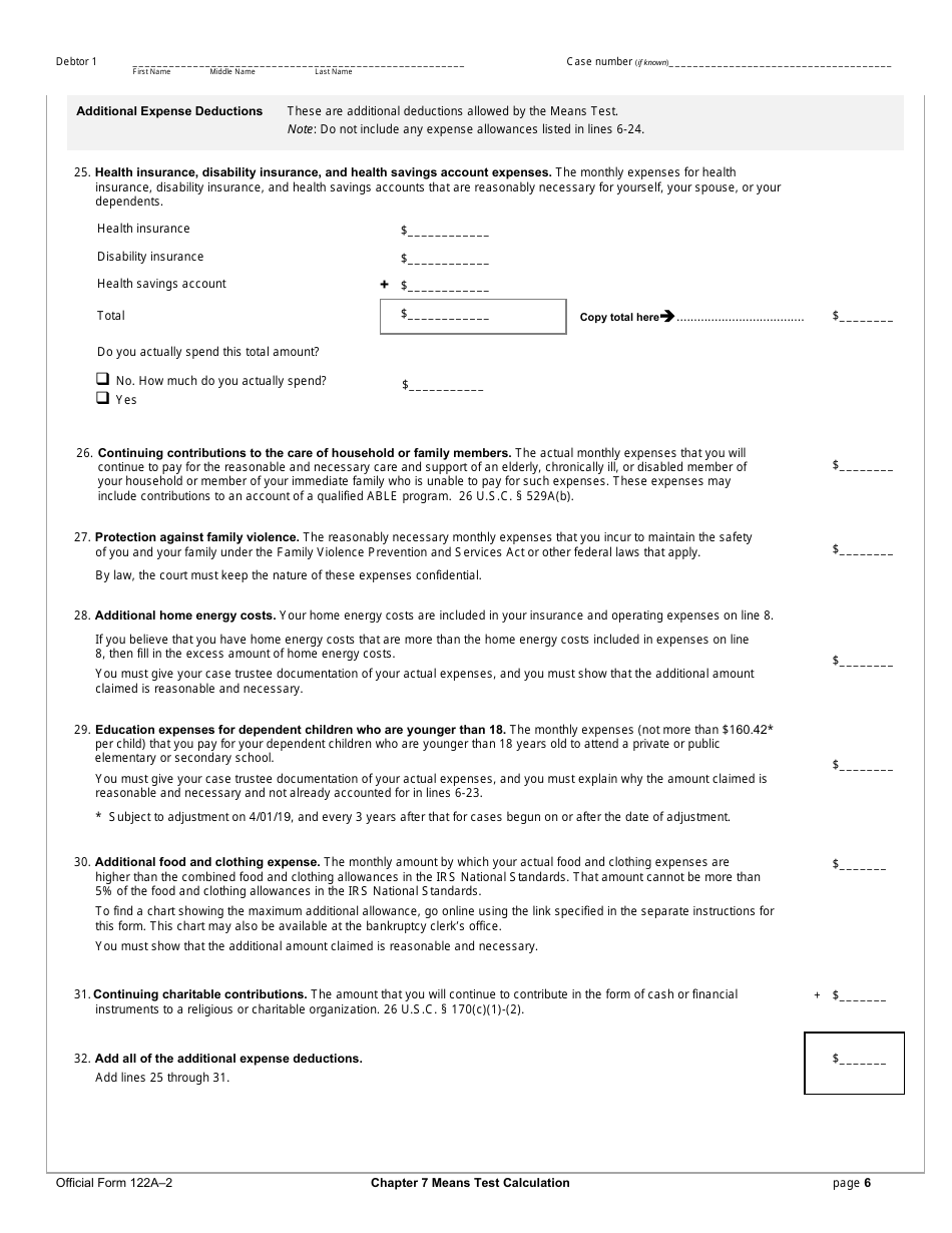 Official Form 122A-2 Chapter 7 Means Test Calculation, Page 6