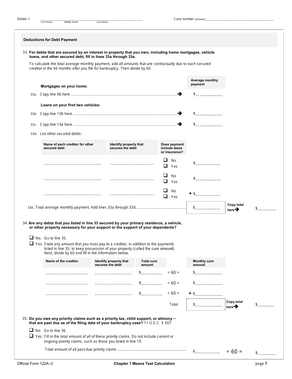 Official Form 122A-2 - Fill Out, Sign Online And Download Fillable PDF ...