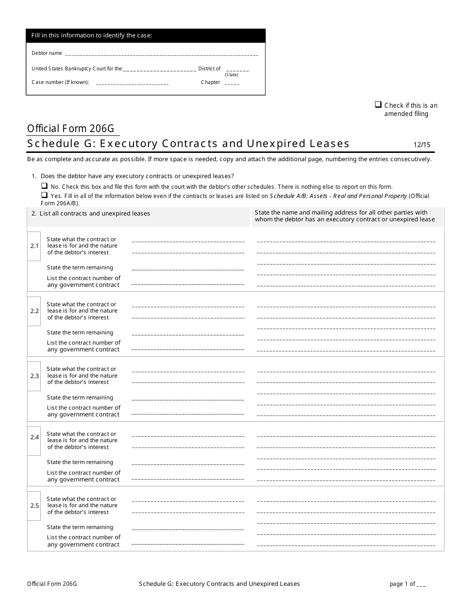 Official Form 206G Schedule G Executory Contracts and Unexpired Leases, Page 1