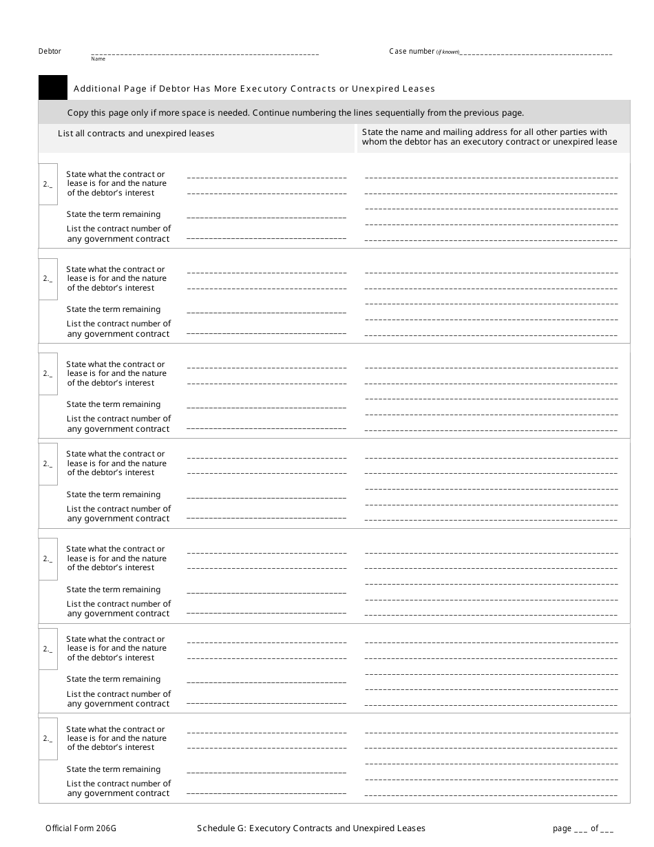 Official Form 206G Schedule G Executory Contracts and Unexpired Leases, Page 2