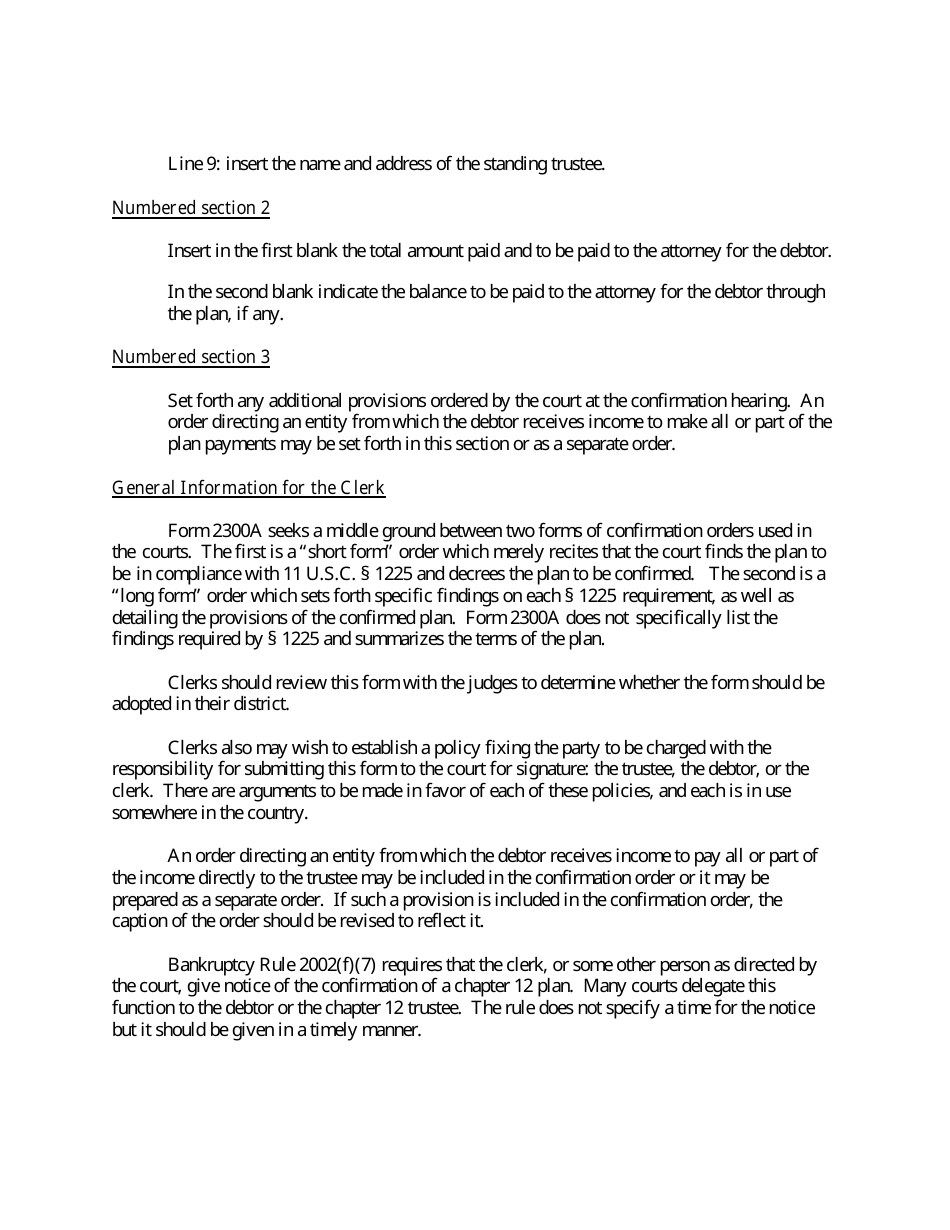 Instructions for Form B2300A Order Confirming Chapter 12 Plan, Page 2