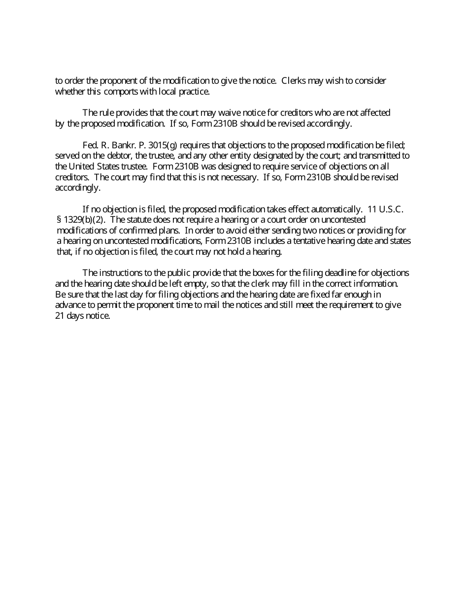 Instructions for Form B2310B Order Fixing Time to Object to Proposed Modification of Confirmed Chapter 13 Plan, Page 2